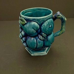 Vintage Inarco blue cup with 3d fruit